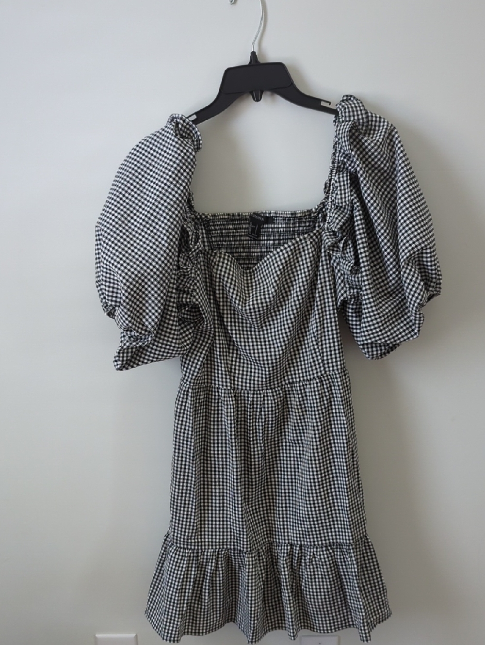Forever 21 Black & White Gingham Puff Sleeve Mini Dress